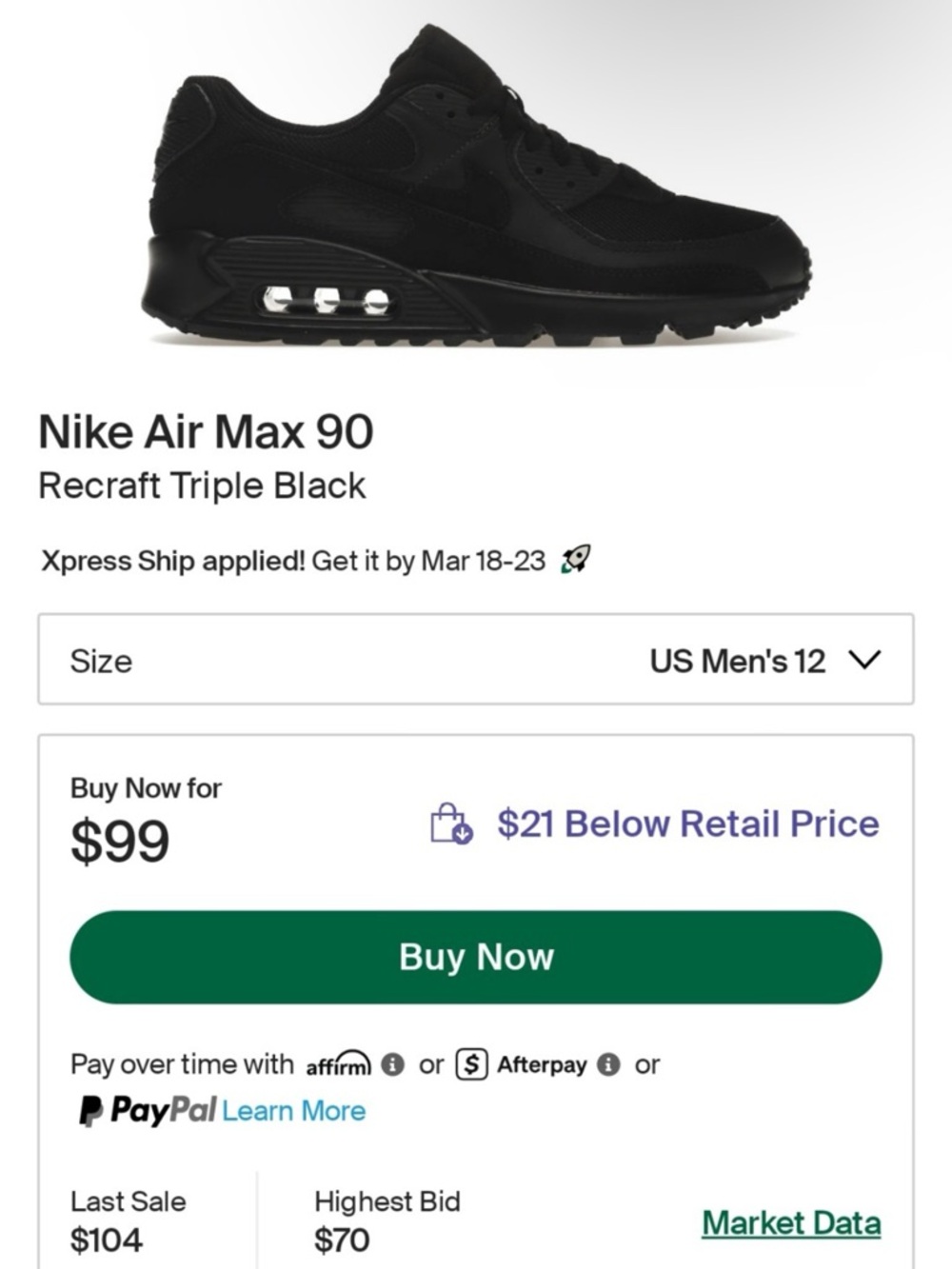 Nike Air Max 90 Recraft Triple Black Men's Sneakers